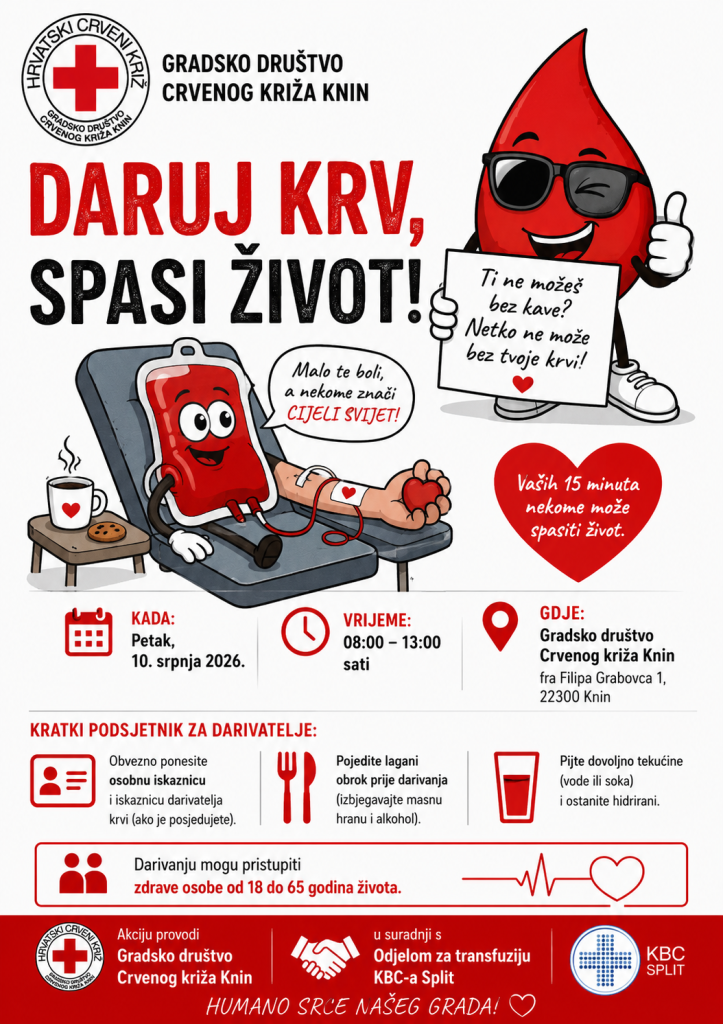 🩸POZIV NA AKCIJU DOBROVOLJNOG DARIVANJA KRVI 10.07.2026.🩸